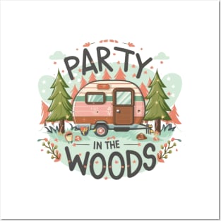 Party in the Woods text vith vintage van Posters and Art